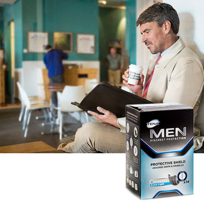 Man with TENA Men Protective Shield (photo)