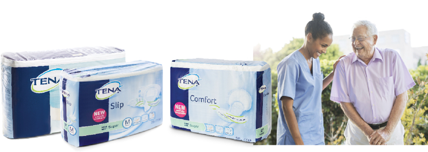 Nurse with an older man, Tena comfort slips (photo)