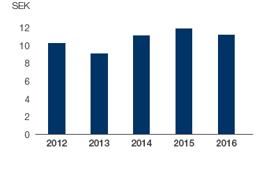 Adjusted earnings per share after dilution effects (bar chart)