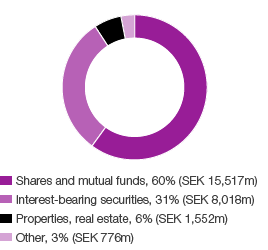 The plan assets are distributed according to the following classes of assets, 2015 (pie chart)